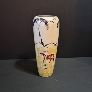 African‎ Safari Landscape Gazelle Soapstone Vase